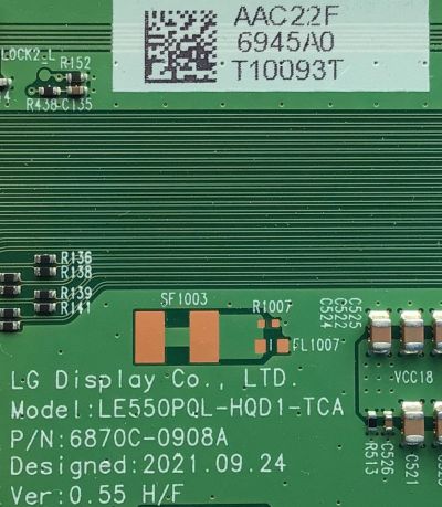 T-CON PARA TV LG NUMERO DE PARTE 6871L-6945A / 6870C -0908A / 6945A / LE550PQY (HQ)(C1) / MODELO OLED55A2PUA.DUSQLJR - Imagen 3